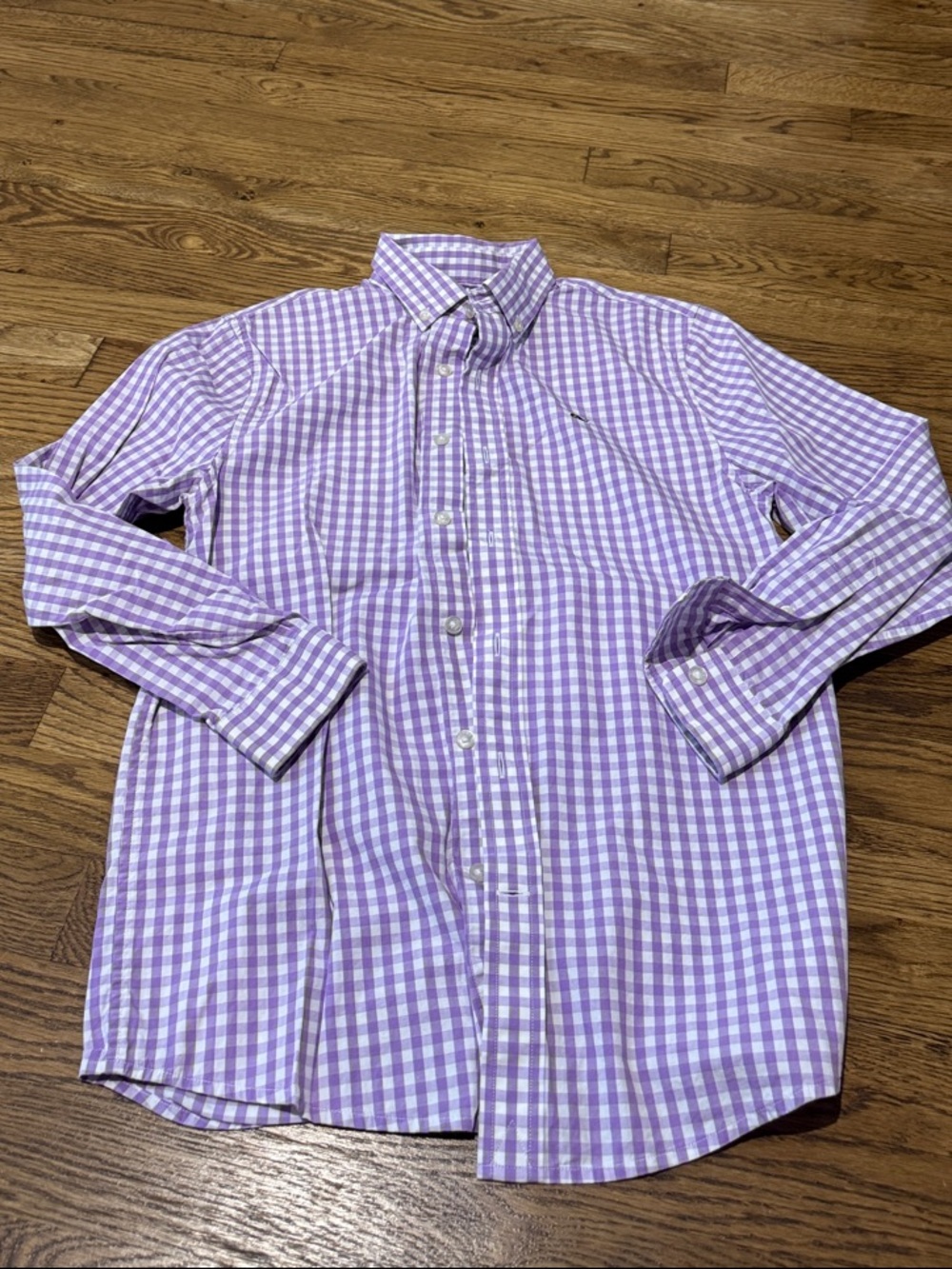 Boy’s Vineyard Vines Gingham Button-Down Shirt - Lavendar